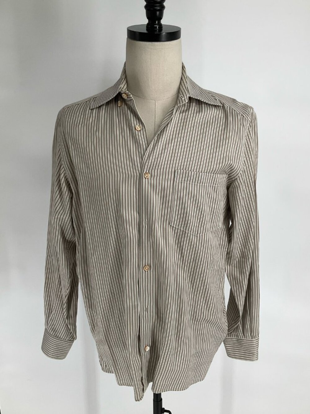 Ermenegildo Tan/White Striped Long Sleeve Button-Down Shirt S